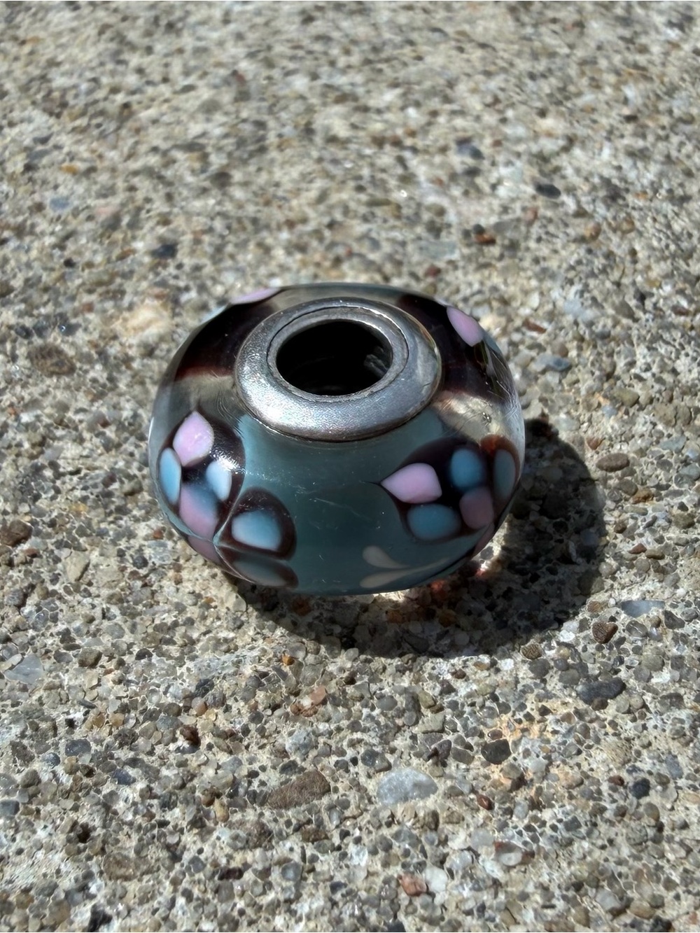 Pandora Glass Charm Bead in Teal with Pink & Blue Accents